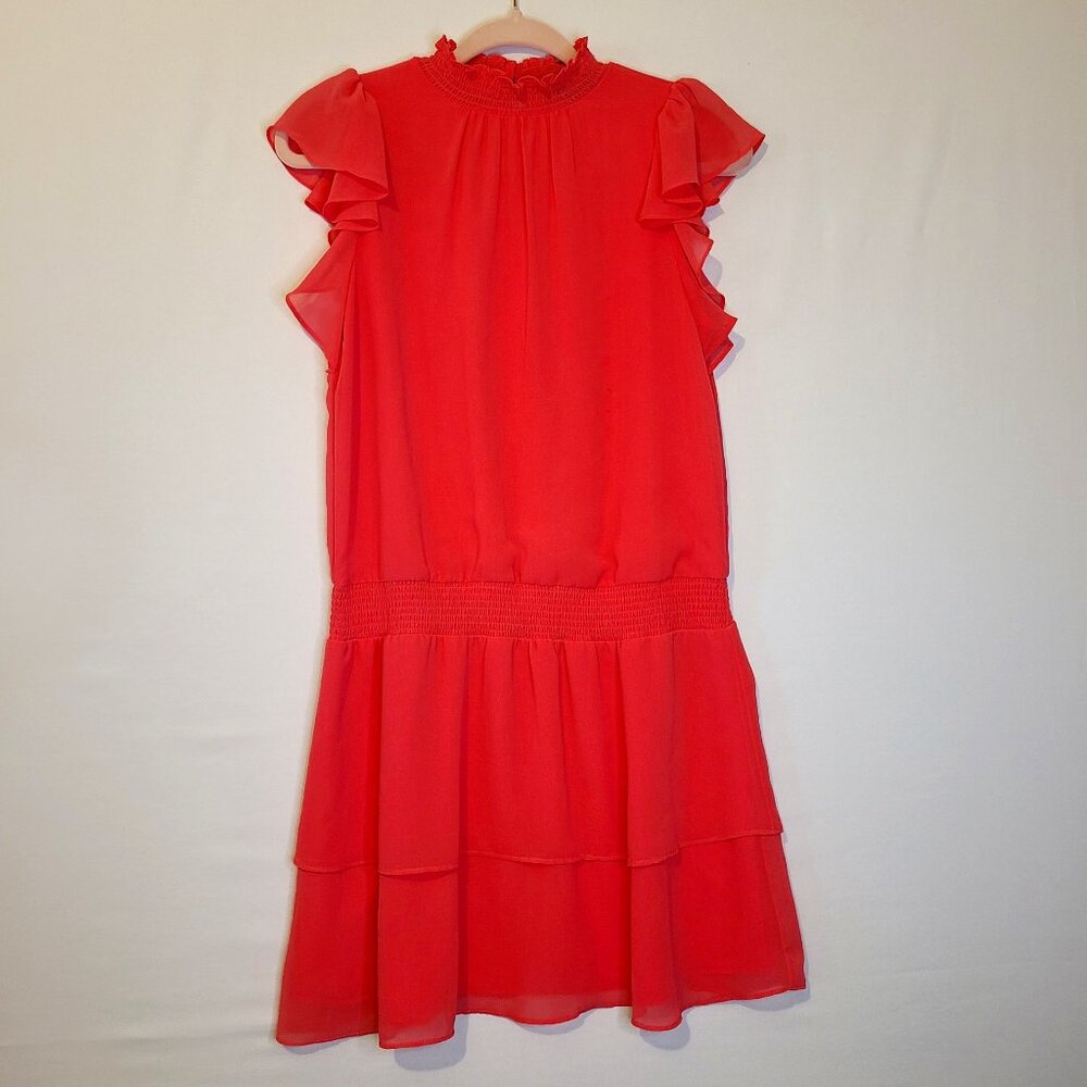 1. State Mock Neck Coral Ruffled Dress Size S